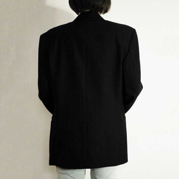Vintage wool double breasted blazer, Dark navy blue jacket, Gianni Franco M L XL - Picture 2 of 8